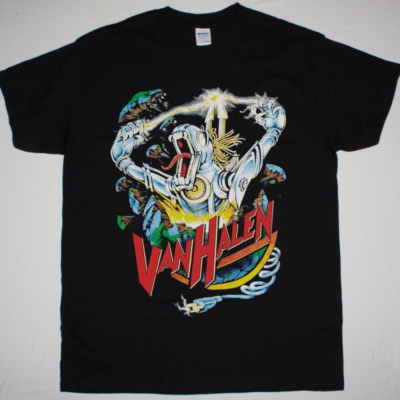 VAN HALEN KICKS ASS ROBOT DINOSAUR NEW BLACK T SHIRT