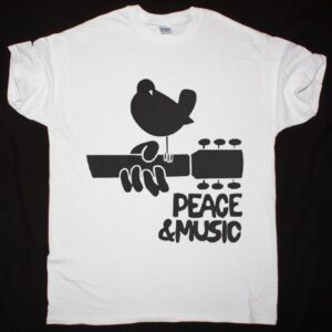 WOODSTOCK MUSIC FESTIVAL PEACE AND MUSIC NEW WHITE T SHIRT
